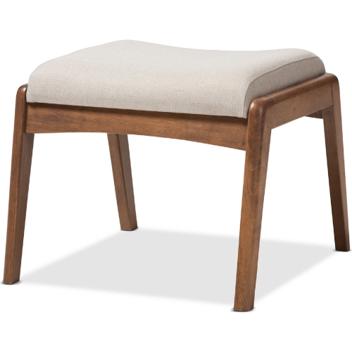 Roxy Ottoman in Beige Fabric & Walnut Finish Wood